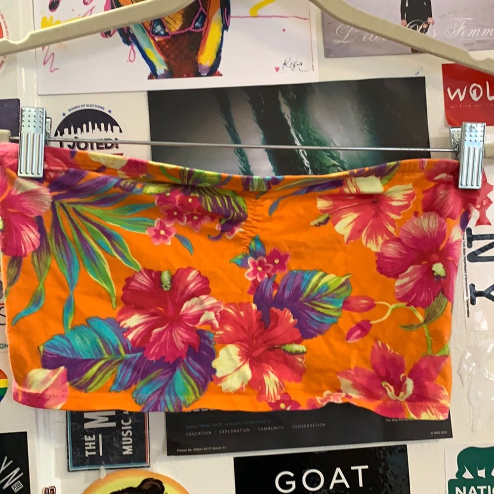 Arizona jeans, Orange bandeau style crop top.